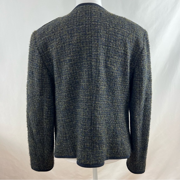 NWT Talbots Wool/Alpaca/Metallic Blend Blazer Olive/Navy Blue Fabric Knit Italy - Picture 2 of 15